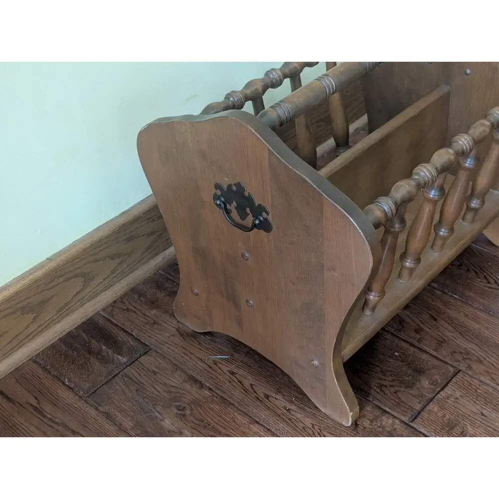 Vintage Solid Wood Early American Magazine Rack Newspaper Holder Colonial...